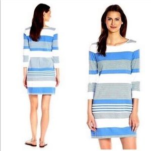 Lilly Pulitzer Blue and White Striped Cotton 3/4 Sleeve Dress